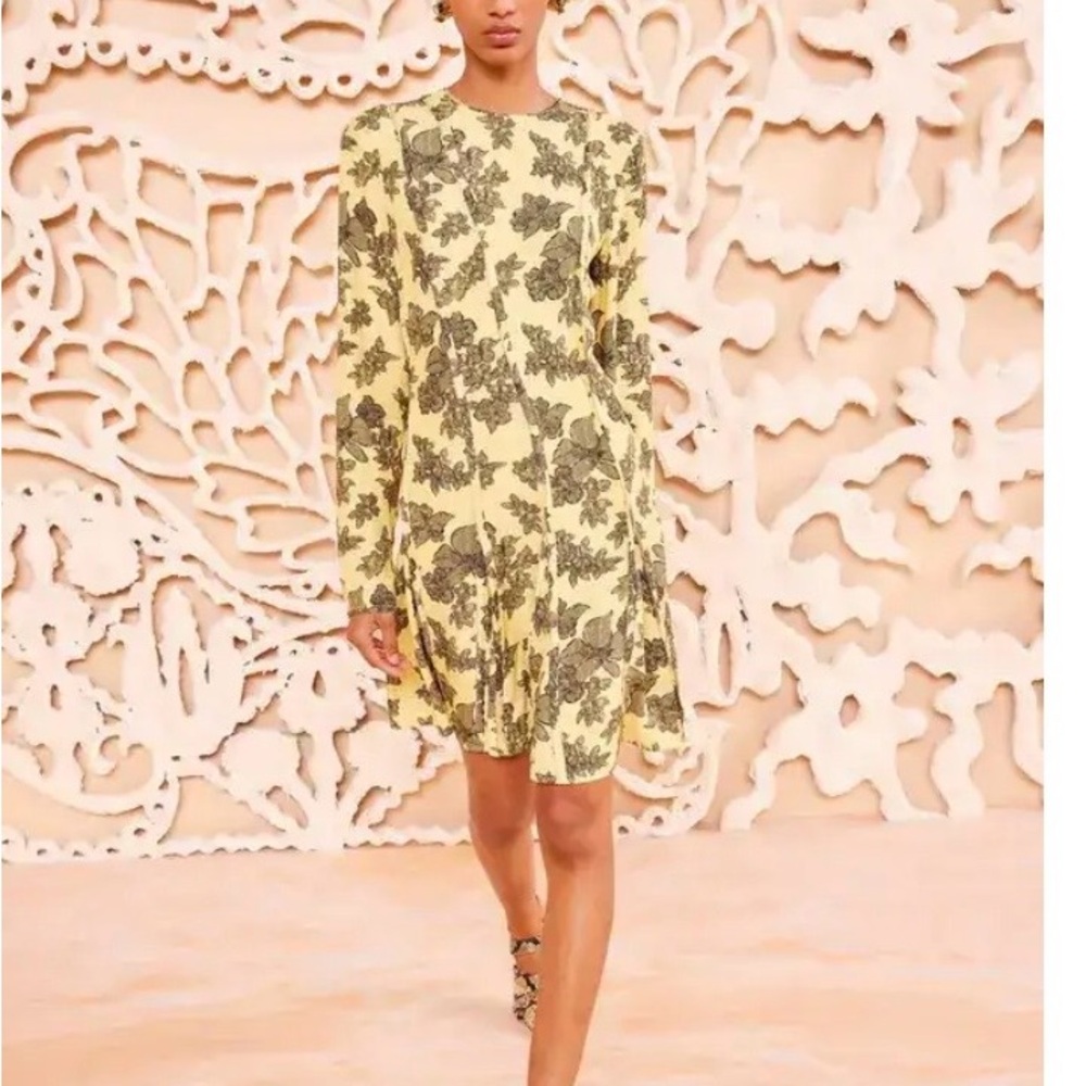 Ulla Johnson Yellow Floral Long Sleeve Mini Dress